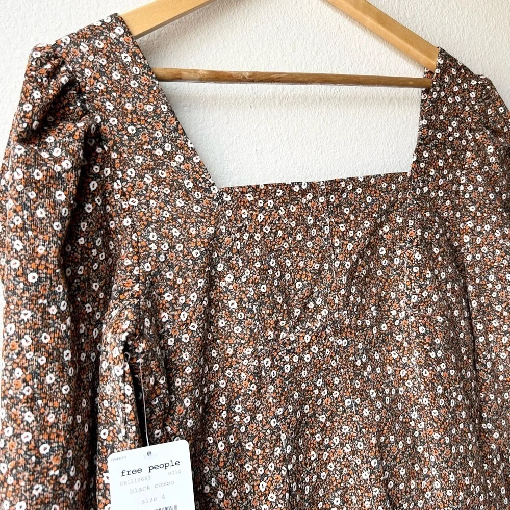 NWT Free People Call Me Cord Mini Dress Brown Black Combo Sz 4 - Picture 11 of 16